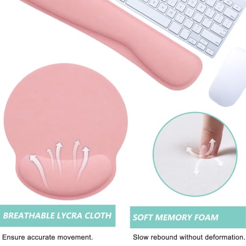 Keyboard Wrist Rest Pad Mouse Pad with Wrist Support Set of 3, Mousepad with Non-Slip Rubber Base, Ergonomic Memory Foam Mouse Wrist Cushion Support for Home Office Laptop Computer, Pink - color: Pink