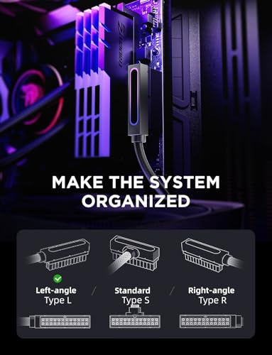 AsiaHorse Hydrus-24PIN PC PSU Extension Cable ARGB LED, Copper Wire Motherboard Power Extension Cable Integrated Design, 2000W Power (Whole Set), PC Power Cord for Cable Management-Left Out - color: Black, size: For MB 24pin-TYPE L(11.8in/30cm)