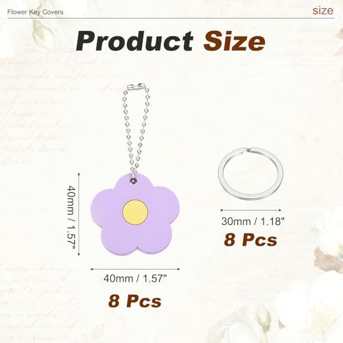 PATIKIL 8Pcs Key Covers Caps, PVC Flower Key Identifiers Markers Tags Covers Case Shell Head Protector Caps Toppers for 1.18" Flat for Office House Apartment Accessories, Purple - color: Purple, size: 1.18"