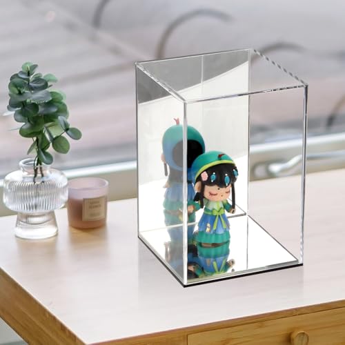 Clear Acrylic Display Case with Mirrored Back and Base, Assemble Countertop Storage Box Stand Organizer, Cube Dustproof Display Box Showcase for Action Figures Doll Models Toys, 4x4x6Inch - size: 4x4x6Inch