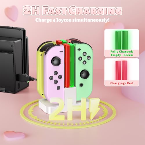 FastSnail Charging Dock for Nintendo Switch for Joy Con & OLED Model Controller with Lamppost LED Indication, Pro Controllers Charger Stand Station Compatible with Joycons with Charging Cable White - color: White, size: 6.2/7.0 inch