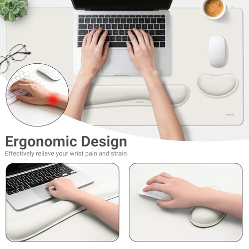 MOSISO Keyboard Mouse Pad Set, Gaming Mouse Pad&Keyboard Wrist Rest&Wrist Rest, Ergonomic Wristrests with Memory Foam Home Office Easy Typing Cushion Non-Slip Mousepad, Cloud Dancer White - color: Cloud Dancer White