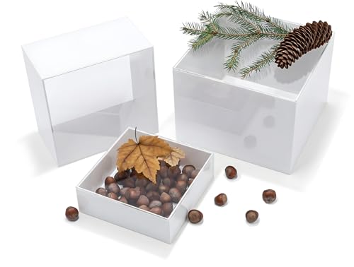 Red Co. Set of 3 Glossy White / Clear Top Acrylic Cube Display Nesting Risers with Hollow Bottoms - color: White / Clear, size: 6",7",8" - 1 Pack