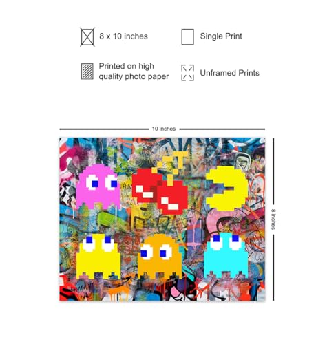 Video game Room Decor - Gaming Room Decor - Boys Bedroom, Man cave, Rec Room, playroom Wall Decor - Gamer Art Print - Graffiti Wall Art - Game Room Wall Decor - Arcade game Gaming Posters 8x10