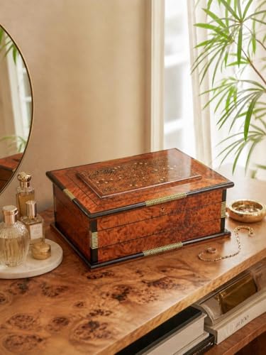 Hand Carved Wooden Box With lid Keepsake Box Storage Jewelry Decor Art Organizer Thuya Burl and Inlaid with Ebony and Mother of Pearl(Vintage Decorative Wood Box,)(Luxury Moroccan Wooden Box) - size: Luxury Moroccan Wooden Box