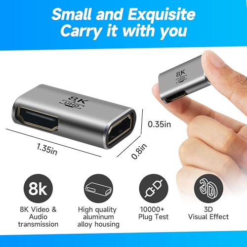 8K HDMI Coupler 2 Pack, Flat HDMI 2.1 Female to Female Connector HDMI Extension Adapter, Supports 4K@120Hz,8K@60Hz, 2K, Compatible with HDTV, Monitors, Laptop, Projector, PS5/4, Xbox X - color: HDMI Female to Side Female Coupler, size: 2 Pack