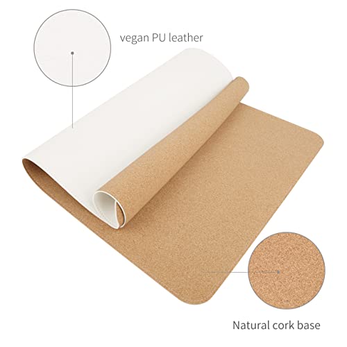 RENMTURE Dual-Sided Mouse Pad, Natural Cork & PU Leather Large Desk Pad for Office and Home Work, Desk Protector Non-Slip, Waterproof, Easy Clean (White, 36"x17") - color: White, size: 36"x17"