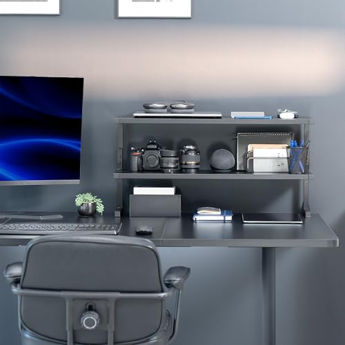 VIVO Black Clamp-on 30 inch 2-Tier Desk Shelf, STAND-SHELF30C | Above or Below Desk, 2 Level Shelving Unit for Table Accessories, Gaming Devices, and More, Storage Tray, Desktop Organizer