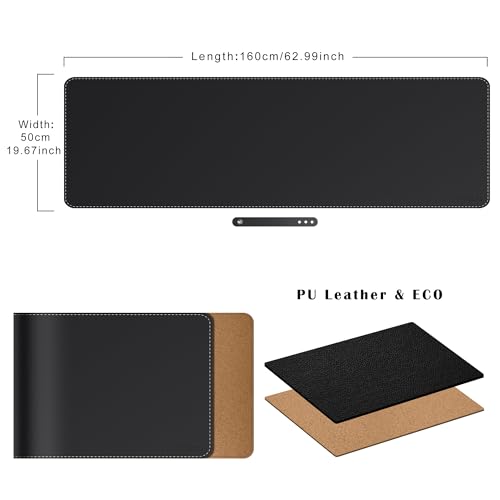 Mydours Extra Long 63" x 19.7" Desk Mat for Professionals - Cork Backing & PU Leather Surface, Waterproof Computer Desk Protector with Gaming-Friendly Texture, Ideal for Keyboards, Office Accessories - color: Black, size: 63" x 19.7"