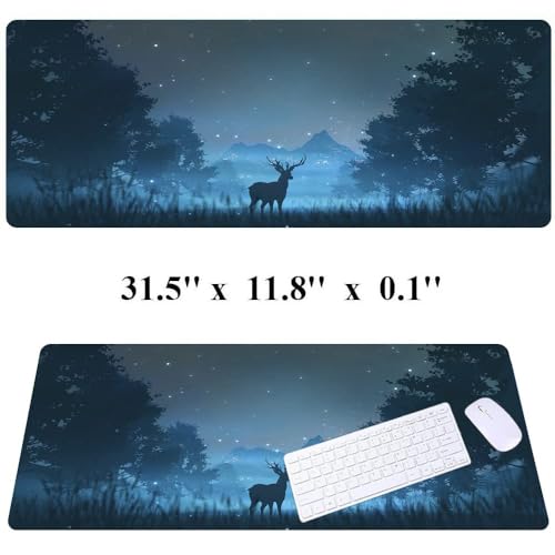 31.5x11.8 Inch Non-Slip Long Extended Large Gaming Mouse Pad with Stitched Edges XL Laptops Keyboard Mouse Mat(Forest Deer) - color: Forest Deer