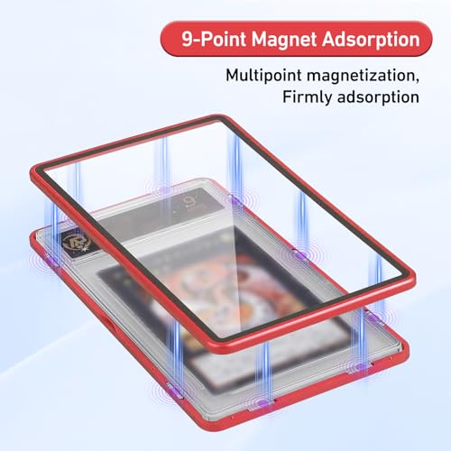 Magnetic Graded Card Case, Premium Aluminum Alloy Protector with 9-Point Lock, Personalized Slab Bumper for 35PT PSA/CSG, Drop-Tested & UV Resistant, Ideal for Display & Long-Term Storage (Red) - color: Red, style: PSA Card Case