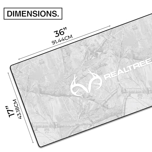 MPCO. Real Tree Large Gaming Desk Pad - 36" x 17" Aeroglyde Fabric Edge Snow White – with Logo Desk Mats - Non-Slip, Washable, Smooth Glide for Precision Gaming & Work - color: Aeroglyde Edge Snow White – With Logo