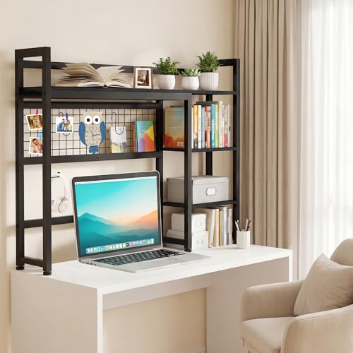 Desktop Shelf, 38.5'' Desktop Organizer Shelf for Computer Monitor, 4 Tier Hutch Storage Rack for Home Office Dorm, Black - color: Black, size: 38.5'' X W 9.8'' X H 29.5'