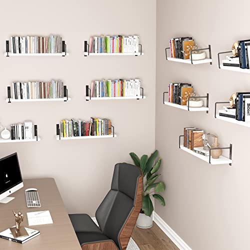 Floating Shelves, 24 Inches Easy to Install Wall Mounted Shelves, Set of 3, Rustic Wood Shelves for Wall Decor, Storage Shelves for Living Room (White) - color: White
