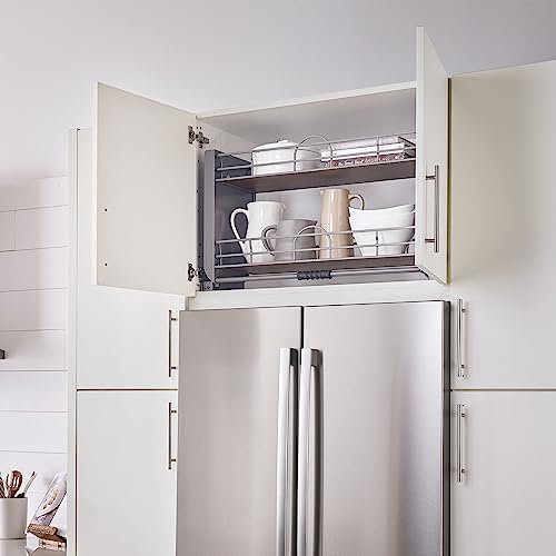 Rev-A-Shelf 36" Pull Down Heavy Duty Shelf Organizer for Tall Kitchen/Bathroom Cabinets, Dual Tier Wall Mounted Pantry Storage, Chrome, 5PD-36FOG - color: Orion Gray, size: 34"W