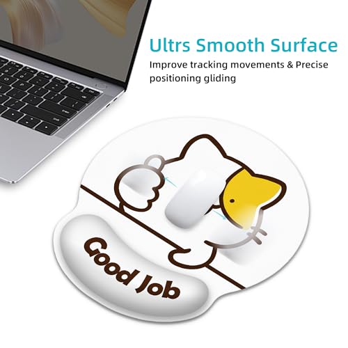 Ergonomic Mouse Pad with Wrist Support,Good Job Cat Mouse Pad with Wrist Rest,Relieve Wrist Pain Mousepad Non-Slip Rubber Base,Mouse Pads for Desk,Computers,Laptop,Office,Home,Accessories - color: Good Job Cat
