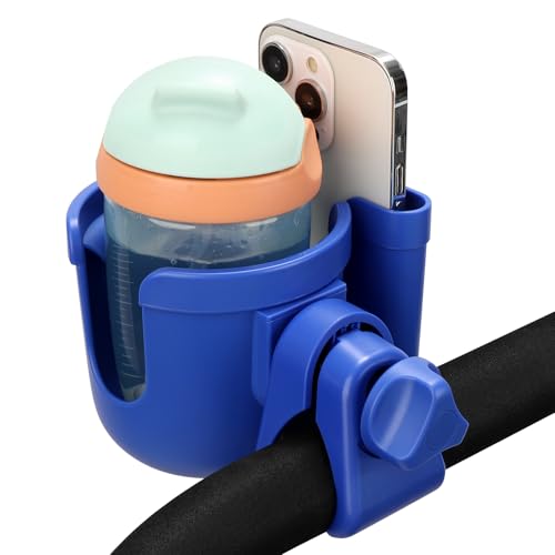 Accmor Stroller Cup Holder with Phone Holder, Bike Cup Holder, Universal Cup Holder for Uppababy Nuna Doona Strollers, 2-in-1 Cup Holder for Walker, Wheelchair, Scooter - color: All Dark Blue