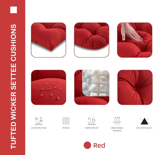 Outdoor Chair Cushions Set of 2, 19x19x4 Inch Seat Pads with Ties for Patio Wicker Chairs Garden Dining Chair, Indoor Outside Use, Fade-Resistant & Waterproof, Red - color: Red, size: 19x19x4"
