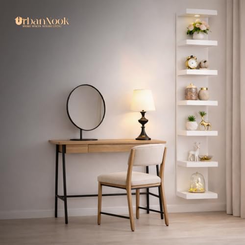 7 Tier Wall Shelf Unit,Black and White Lack Wall Shelf,Display Floating Shelf with LED Remote Control Light (White) - color: White