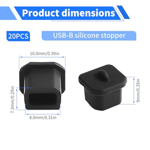 USB-B Plug Protective Cover 20 Pcs Anti-Dust Protector Caps, Plug Protector Caps for USB-B Female Ports and Computers Black Silica Gel - color: Black, size: USB-B