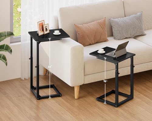Vagusicc C-Shaped End Table for Couch, 33" Tall C Table Adjustable Height Side Table, Couch Side Tables with Metal Frame Slide Under Sofa, Sofa Table TV Tray for Living Room, Bedroom, Bedside, Black - color: Black, style: Ordinary