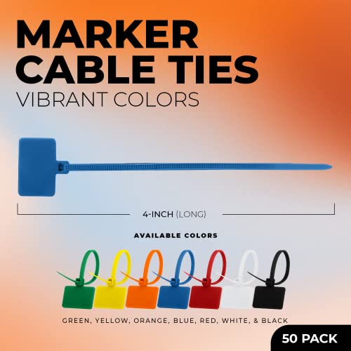 Wire Label Ties Tag for Packing & Cable Labels – 50 Pack Heavy Duty Zip Ties for Cord Management, Packages, Gardening, Home & Office Organization & DIY Projects (Blue) - color: Blue