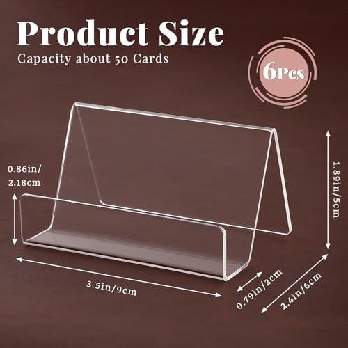 6 Pcs Acrylic Business Card Holder for Desk, Desktop Business Card Stand, Clear Name Cards Display Holder for Exhibition Accessories Home Office, Capacity: 50 Cards - color: Transparent-6pcs