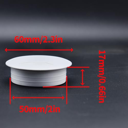Surf turtle 6 Pack 2 Inch White Desk Grommets, Flexible Cable Cord Hole Cover with Bi-Metal Hole Saw Kit, 2m Cable Sleeve and Coiled Cord Wrap for Desk Wire Management - color: White-T suit, size: 50mm