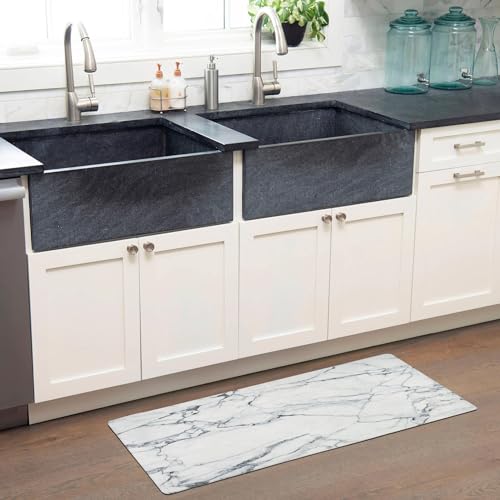 Home Dynamix Cozy Living Modern Marble Runner Anti-Fatigue Kitchen Mat, Non-Slip Floor Mat, Padded Standing Desk Mat, Grey/White, 17.5"x55" - color: Grey/White, size: 55"L x 17.5"W x 0.5"Th