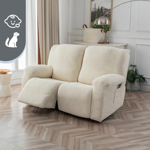 100% Waterproof Recliner Loveseat Cover, 2 Pieces Stretch Recliner Sofa Slipcovers Washable Couch Cover Furniture Covers for Pets, Dogs, Kids (Beige, 2 Seater) - color: Beige, size: 48"-62" 2 Seater