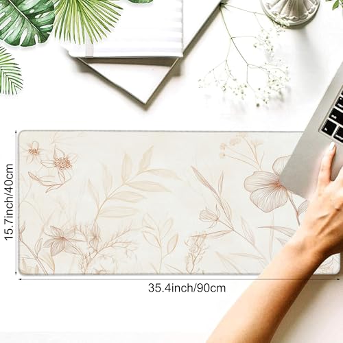 Desk Pad, Vintage Boho Line Botanical Floral XXL Gaming Mouse Pad with Stitched Edges,Non-Slip Waterproof Rubber Base Large Desk Mat for Keyboard and Mouse 35.4"x15.7" - color: Colour10, size: 35.4" x 15.7"