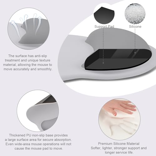 MOSISO Wrist Rest Support for Mouse Pad&Keyboard Set, Circle Curved Ergonomic Mousepad&Coaster Non-Slip Base Home/Office Pain Relief&Easy Typing Pad with Soft Cloth&Silicone Lining, Gray - color: Gray