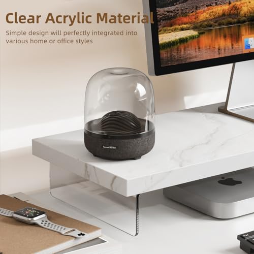 Dual Monitor Stand Riser, 40" Large Computer Monitor Stands for 2 Monitors, Wooden Desktop Organizer Shelf for Office Desk Computer, Laptop, TV, Monitor, Printer - color: White-Sintered Stone, size: 40*10 Inch