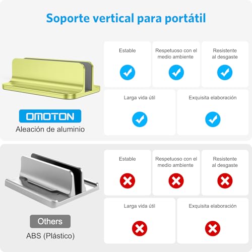 OMOTON Vertical Laptop Stand Holder, Desktop Aluminum Stand for MacBook with Adjustable Dock Size, Fits All MacBook, Surface, Chromebook and Gaming Laptops (Up to 17.3 inches), Green - color: Green