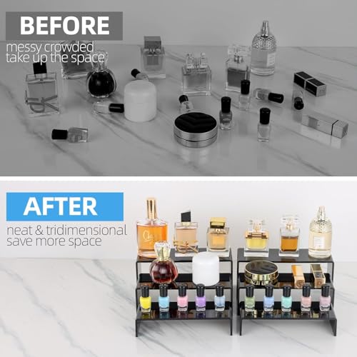 Goabroa 12 Pcs Clear Risers Display Stands, 3 Tiers 4mm Thick Transparent Display Risers Ideal for Collectibles Stand, Party Cake Dessert Holder, Floating Visual Lego Display Shelve - color: Black, size: Regular 2 Sets (6PCS) Rectangle