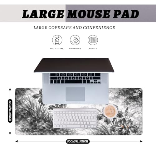 Ink Flower Gaming Mouse Pad Dark Aesthetic XL Mouse Pad Large Mousepad Extended Laptop Keyboard Mat Gaming Desk Pad Mouse Mat Office Computer Keyboard Laptop 31.5"x11.8" - color: Ink Flower, size: 31.5L x 11.8W inches