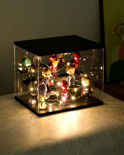 Clear Acrylic Display Case with Light , 3 Tier Display Box Stand Assembly Dustproof Protection Showcase for Collectibles Action Figures (Black 12.6×7×9in; 32×18×23cm) - color: Black With Light, size: 3 Tier 12.6×7×9in;32×18×23cm