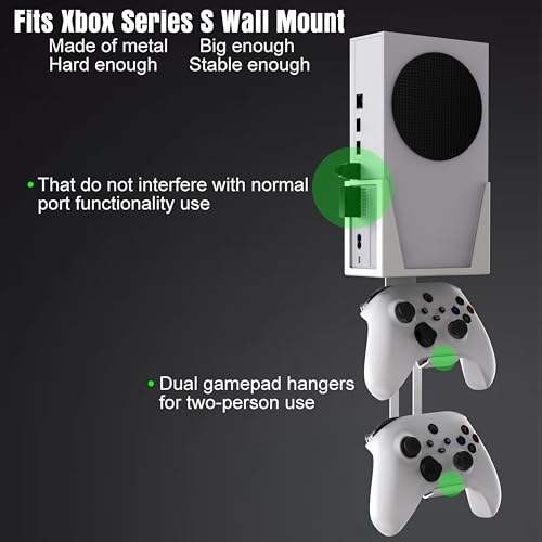 Wall Mount for Xbox Series S - All Metal Vertical Hanging On Wall Near or Behind TV Left/Right, Wall Mount Kit with Detachable Controller Holder - color: White