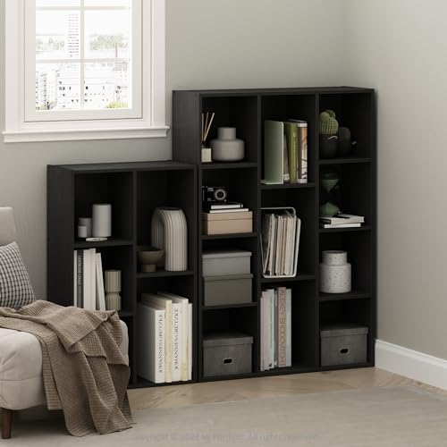 Furinno LUDER Book Shelf, 11-Cube Bookshelf, Reversible Bookcase, 9.4 x 29.1 x 41.7, Easy Assembly, for Living Room, Bedroom, Home Office, Blackwood - color: Blackwood, size: 11-Cube