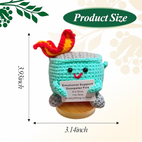 Emotional Support Dumpster Fire - Positive Crochet Birthday Gifts for Women Men, Handmade Knitted Retirement Farewell Going Away Gifts for Friend Coworkers Chaos Coordinator Office Administrative Boss - color: Cyan