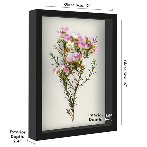 Americanflat 12x16 Shadow Box Frame with Polished Plexiglass - Silhouette Collection - Large Shadow Box Display Case for Tabletop and Wall Display - Black with Soft Felt Back - color: Black, size: 12x16