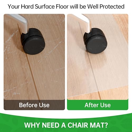 100pointONE Office Chair Mat for Hardwood Floor, 53" x 45" Clear Desk Chair Mat for Hard Floors, Easy Glide Computer Chair Floor Mat for Home Office Rolling Chairs - color: Clear, size: 45" x 53" Lip