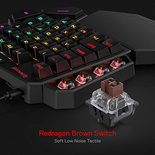 Redragon K585 DITI Wired One-Handed RGB Mechanical Gaming Keyboard, 42 Keys Type-C Professional Gaming Keypad w/Upgraded Hot-Swappable Socket, 7 Onboard Macro Keys & Detachable Wrist Rest - color: Black K585, size: Brown Switch