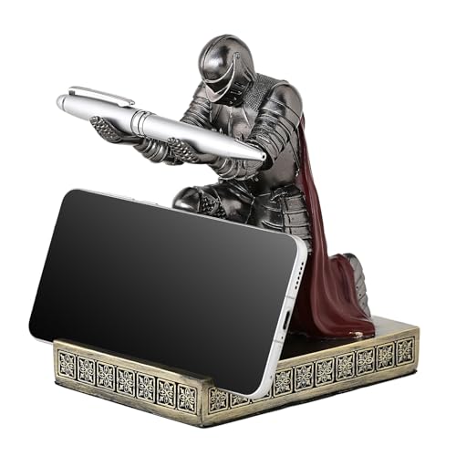 Windbreaker Soldier Knight Pen Holder Personalized Desk Accessory, Mobile Phone & Gaming Controller Holder, Device Stand Gift for Medieval Enthusiasts (Iron) - color: Iron