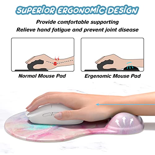 Hsurbtra Ergonomic Mouse Pad with Wrist Rest Support, Gel Mouse Pads with Non-Slip PU Base, Pain Relief Memory Foam Computer Mat, Cute Office Supplies Desk Decro Accessories, Colorful Marble - color: Colorful Marble, size: Normal