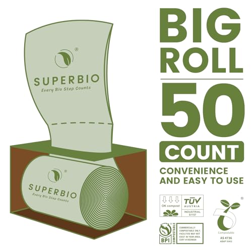SUPERBIO 13 Gallon Flat Top Compostable Food Waste Bags, 50 Count, 2 Pack, 49.2L, 0.87 Mil, ASTM D6400 BPI and OK compost INDUSTRIAL - color: 13 Gallon Flat Top, 100 Count (2 Pack)