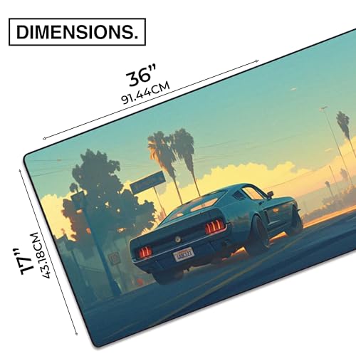 MPCO. Original Large Gaming Desk Mat – 36" x 17" Duraglyde Manga Motors Mitsukis-Mustang Full Desk Mouse Pad for Smooth Precision – Non-Slip, Washable Extra-Large PC Mouse Pad for Gaming Sessions - color: DuraGlyde Mitsukis-mustang
