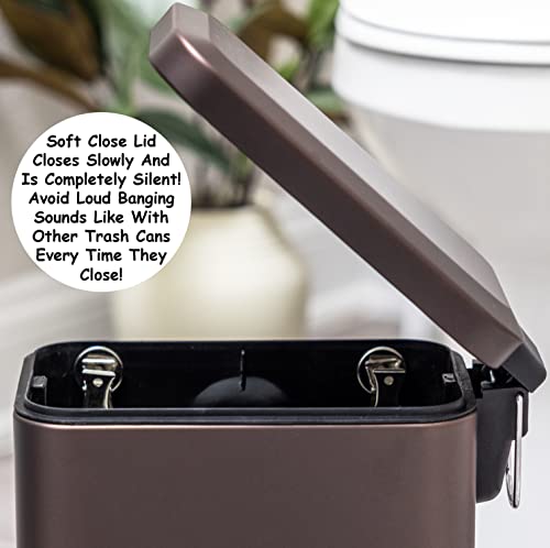 Homie Soft Close, Slim Trash Can 1.6 Gallon with Anti - Bag Slip Liner and Lid, Use as Mini Garbage Basket, Slim Dust Bin, or Decor in Bathroom, Restroom, Kitchen, or Bedroom (Bronze) - size: 1.6 Gallon