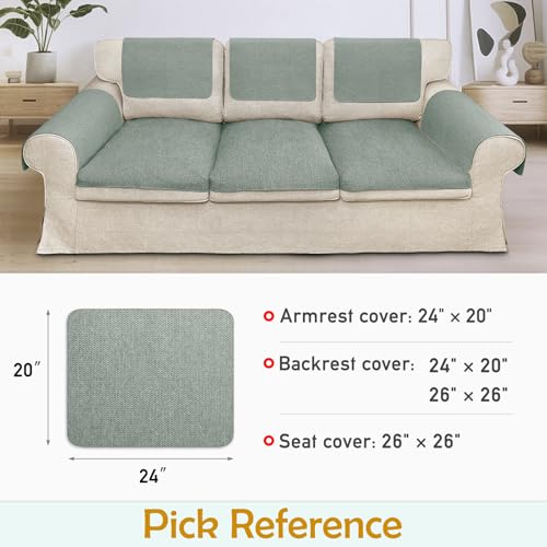 Couch Arm Covers, Waterproof Armrest Cover for Sofa, Loveseat, Armchair, Non-Slip Recliner Arm Cover, Sofa Arm Covers, Headrest Cover, Arm Chair Covers Set of 2 (Gray-Green, 24"×20") - color: Gray-green, size: 24" x 20" - 2 pcs