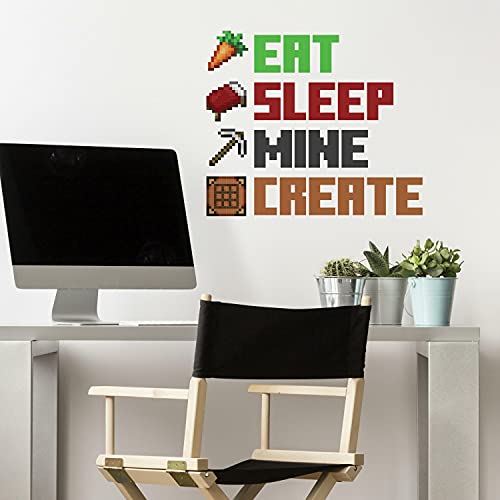 RoomMates RMK5007SCS Minecraft Eat Sleep Mine Create Quote Peel and Stick Wall Decal